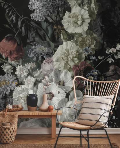 mørk floral bukett tapet