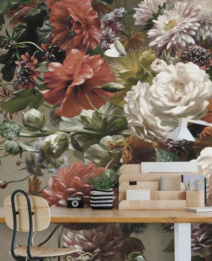 buket med smukke blomster tapet