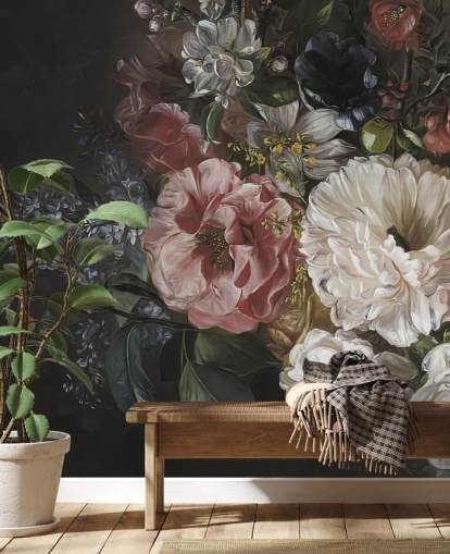 donker bloemenbehang