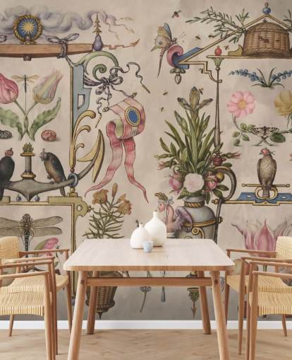 vintage illustraties behang