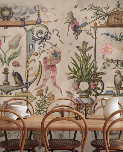 vintage illustraties behang