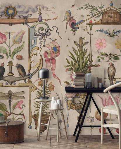 vintage illustraties behang