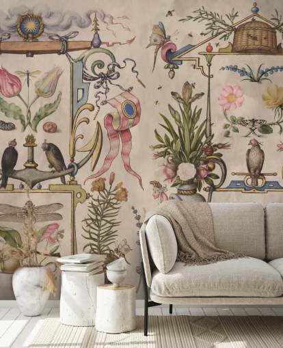 vintage illustraties behang