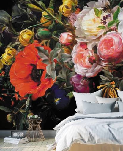 dark floral poppy and rose wallpaper dark floral poppy and rose wallpaper