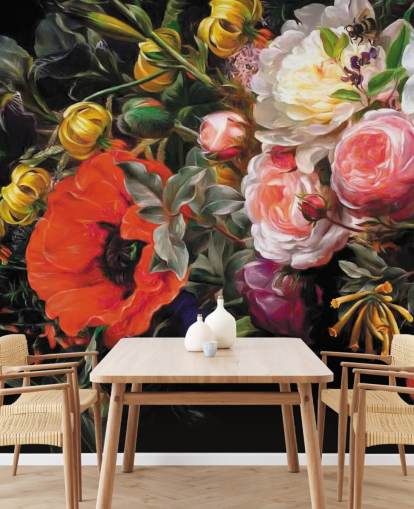 mørk floral valmue og rose tapet mørk floral valmue og rose tapet