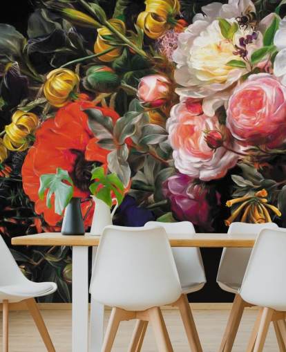 mørk floral valmue og rose tapet