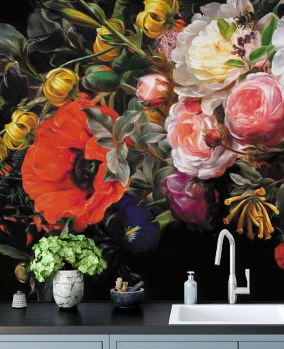 papel pintado floral oscuro amapola y rosa papel pintado floral oscuro amapola y rosa