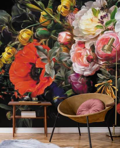 mørk floral valmue og rose tapet