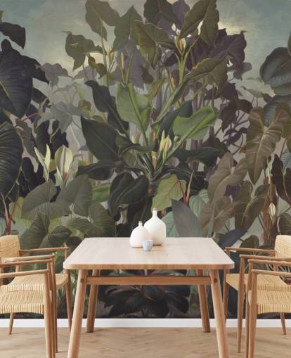 papel de parede ilustração frondosa selva