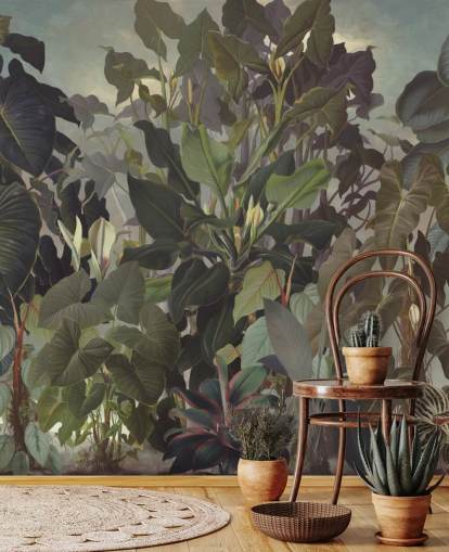 papel de parede ilustração frondosa selva