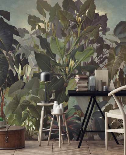 fond d'écran illustration jungle feuillue