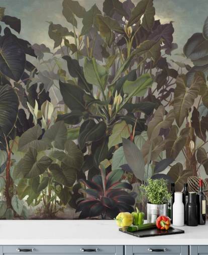 papel de parede ilustração frondosa selva