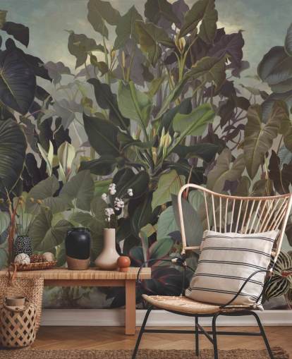 papel de parede ilustração frondosa selva