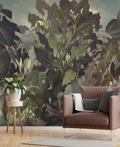 papel de parede ilustração frondosa selva