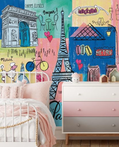 paris illustratie behang