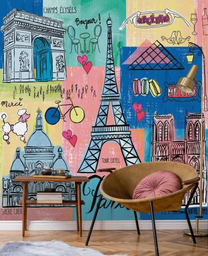 paris illustratie behang