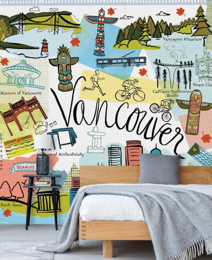 kleurrijk vancouver illustratie behang