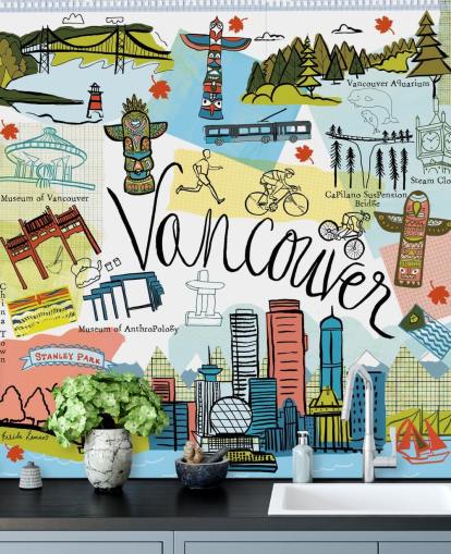 farverige vancouver illustration tapet