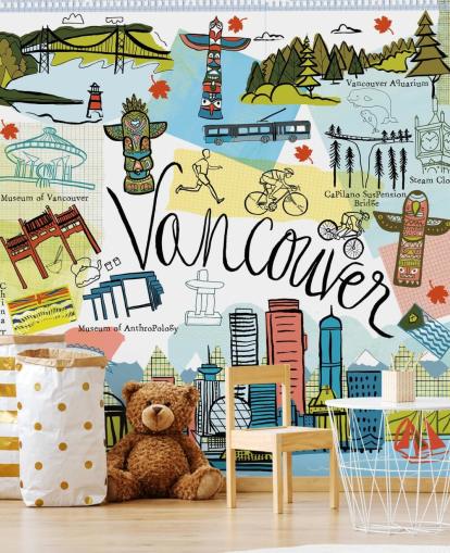 kleurrijk vancouver illustratie behang