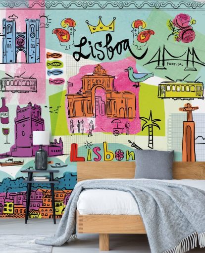 ilustración colorida de papel pintado lisboa ilustración colorida de papel pintado lisboa