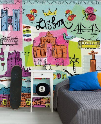 ilustración colorida de papel pintado lisboa