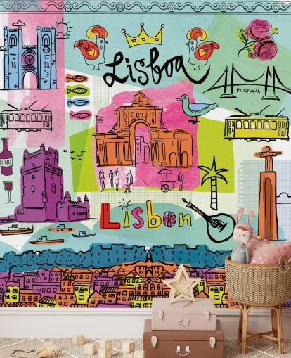 ilustração colorida do papel de parede de lisboa ilustração colorida do papel de parede de lisboa
