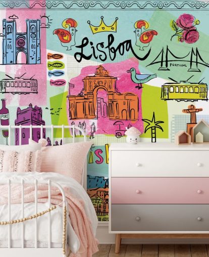 fargerik illustrasjon av Lisboa tapet