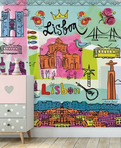ilustração colorida do papel de parede de lisboa
