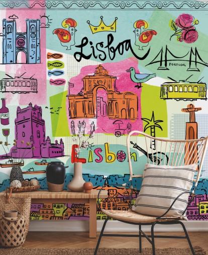 ilustração colorida do papel de parede de lisboa