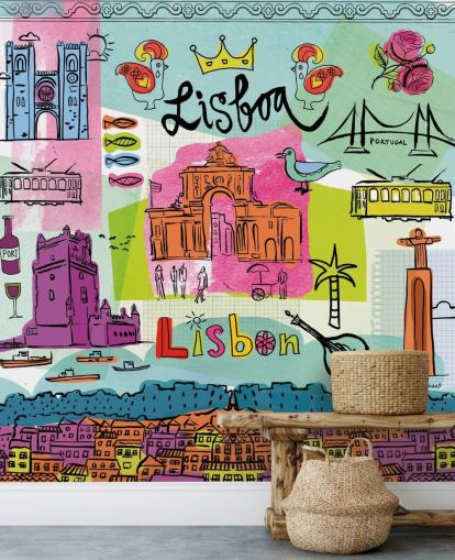 ilustración colorida de papel pintado lisboa
