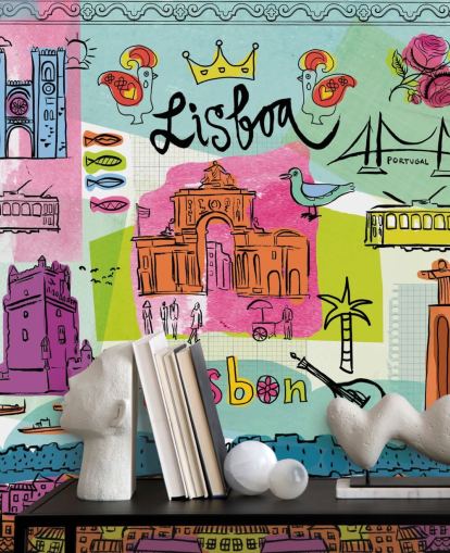 colourful illustration of lisbon wallpaper