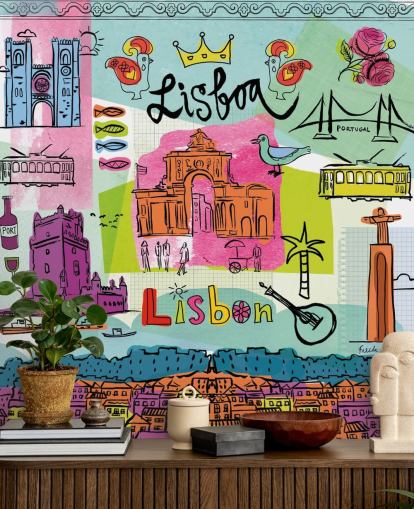 ilustración colorida de papel pintado lisboa