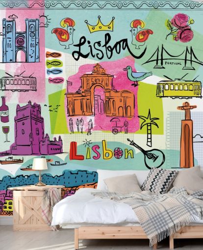 ilustración colorida de papel pintado lisboa
