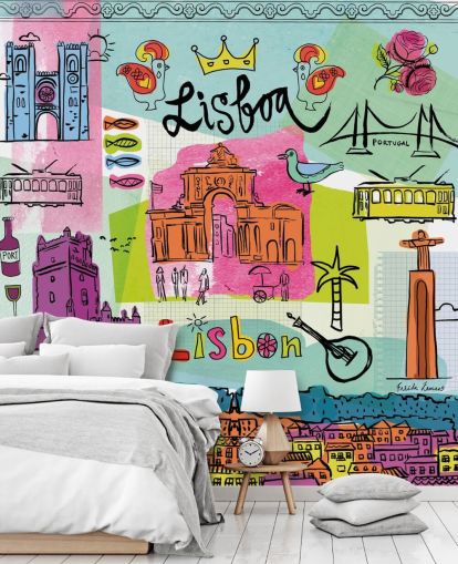 färgglad illustration av Lissabon tapet