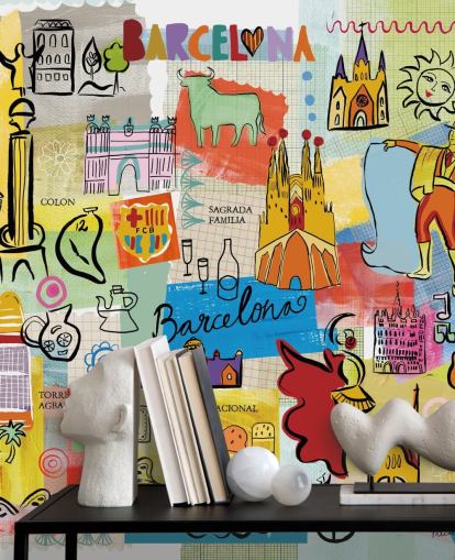 barcelona illustration colourful wallpaper