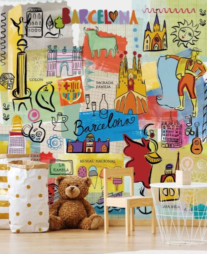 barcelona illustrasjon fargerik tapet