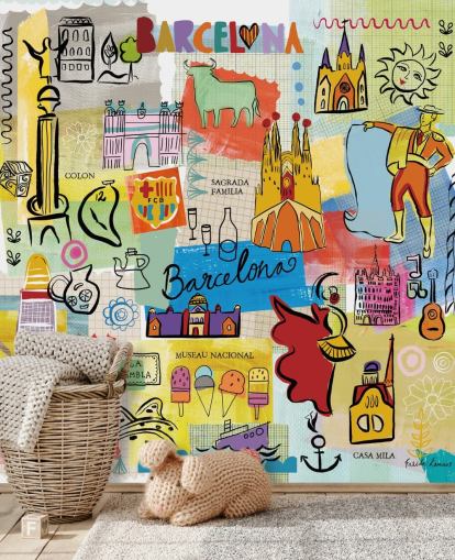 barcelona illustration colourful wallpaper barcelona illustration colourful wallpaper