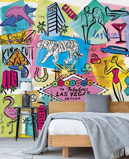 las vegas colourful illustration wallpaper