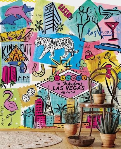 las vegas colourful illustration wallpaper