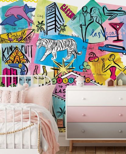 las vegas colourful illustration wallpaper