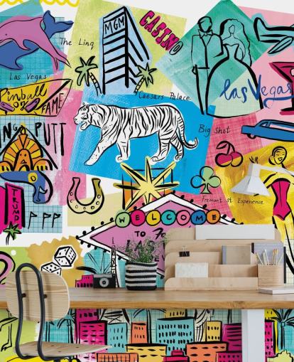 las vegas colourful illustration wallpaper