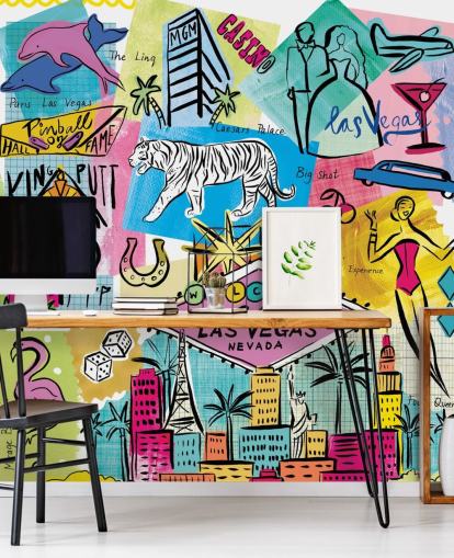 las vegas kleurrijke illustratie behang