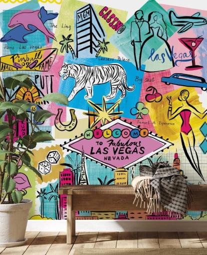 las vegas colourful illustration wallpaper