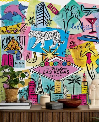 las vegas colourful illustration wallpaper