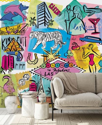 las vegas colourful illustration wallpaper