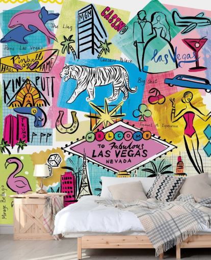 las vegas colourful illustration wallpaper