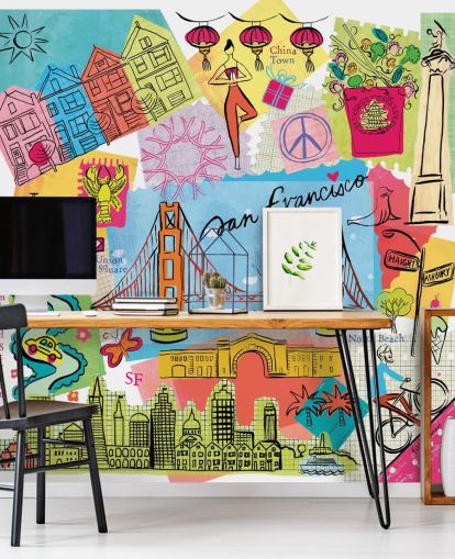 papier peint coloré illustration san francisco papier peint coloré illustration san francisco