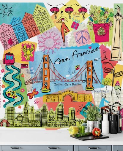 färgglada san francisco illustration tapet färgglada san francisco illustration tapet