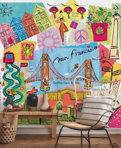 fargerik san francisco illustrasjon tapet