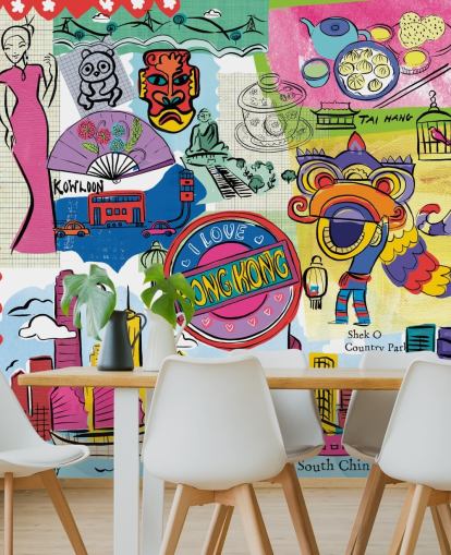 colourful hong kong illustration wallpaper